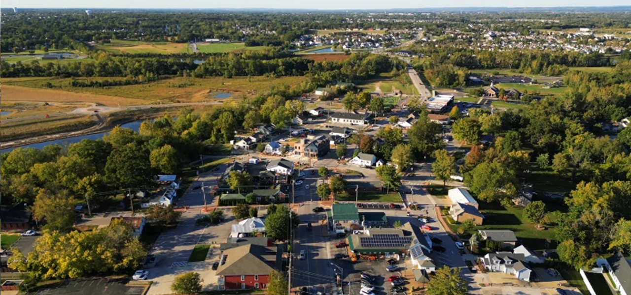 Aerial drone shot of Cottleville neighborhood in Missouri - Spring Cleaning Company professional junk removal service area