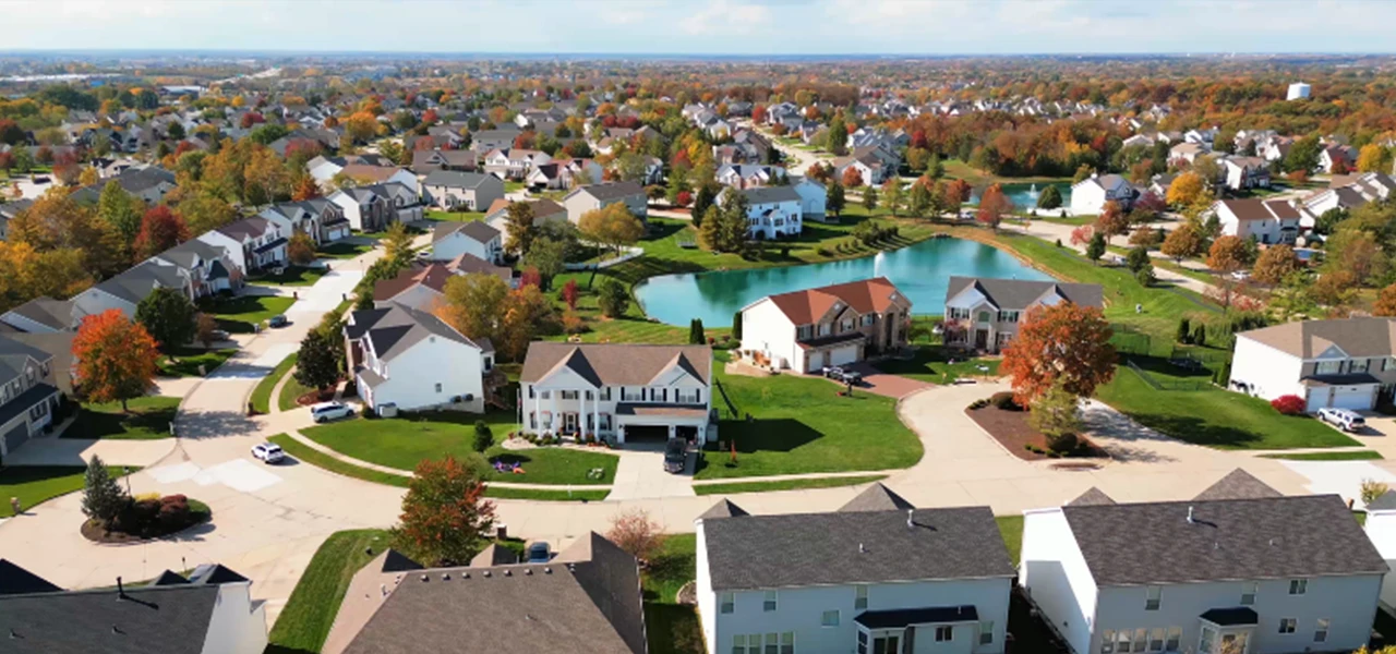 Aerial drone shot of Dardenne Prairie neighborhood in Missouri - Spring Cleaning Company professional junk removal service area
