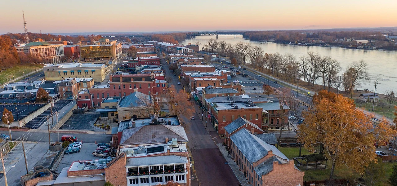 Aerial drone shot of St. Charles neighborhood in Missouri - Spring Cleaning Company professional junk removal service area