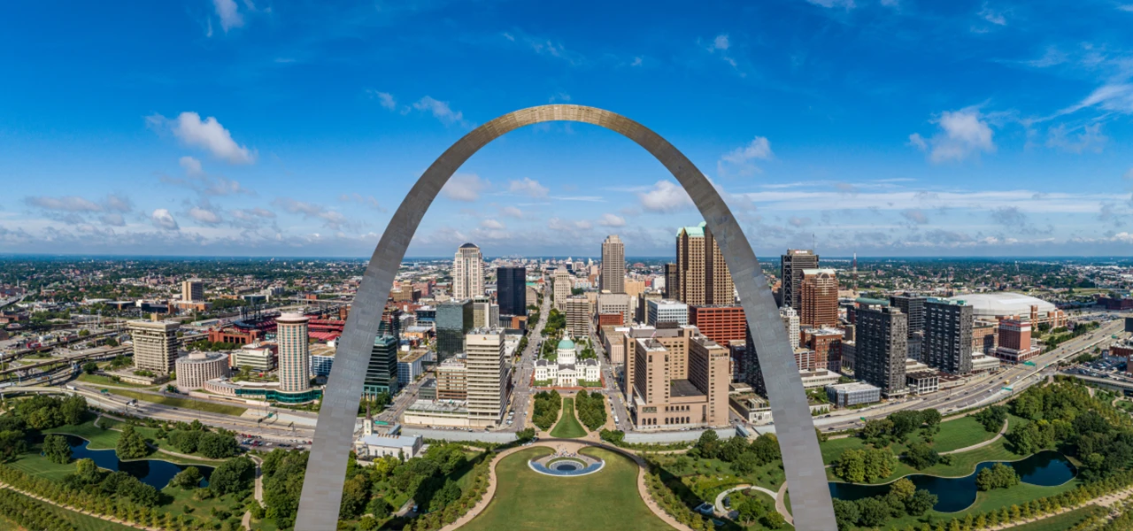 Aerial drone shot of St. Louis neighborhood in Missouri - Spring Cleaning Company professional junk removal service area