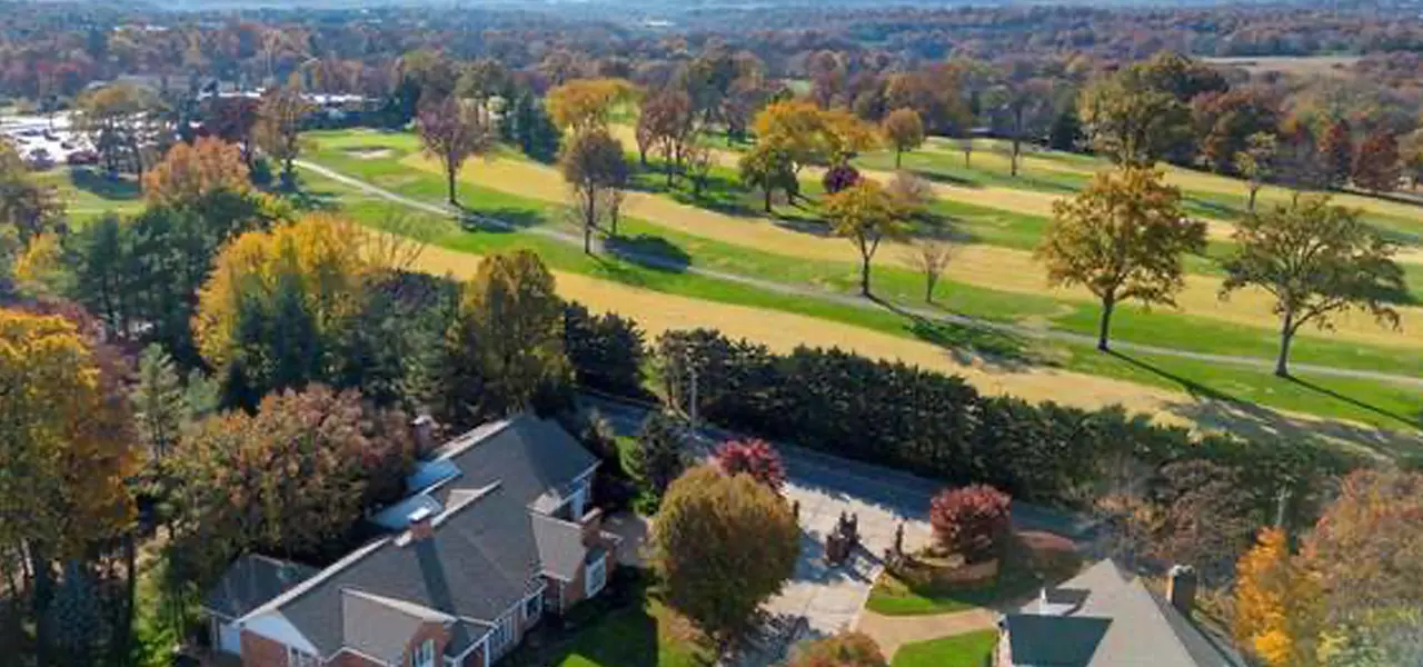 Aerial drone shot of Sunset Hills neighborhood in Missouri - Spring Cleaning Company professional junk removal service area